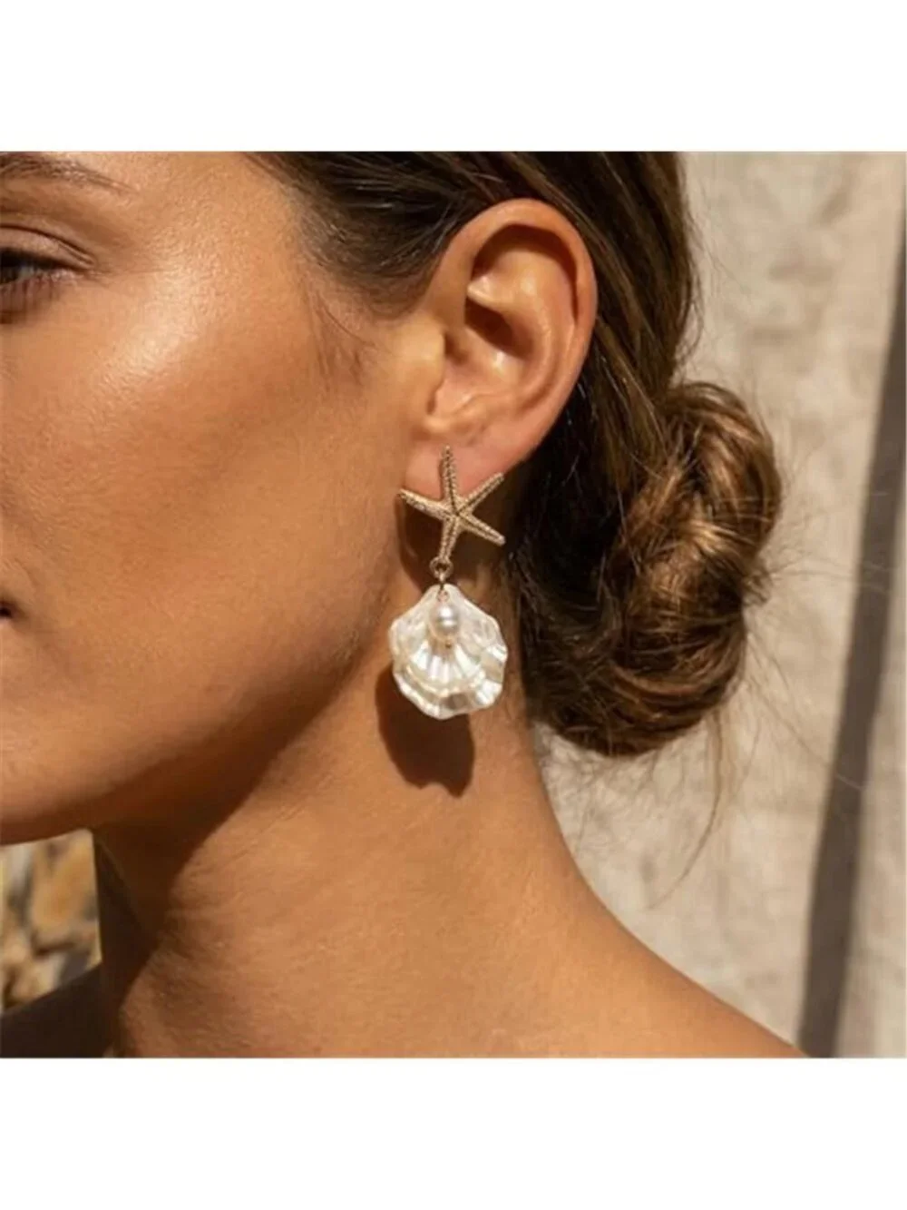 Cute Beachy Starfish Shell Drop Earrings